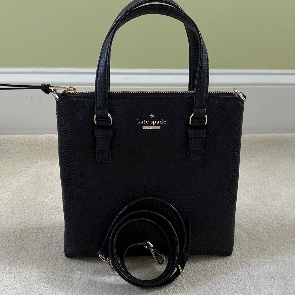 Kate Spade Black Leather Satchel Crossbody Bag